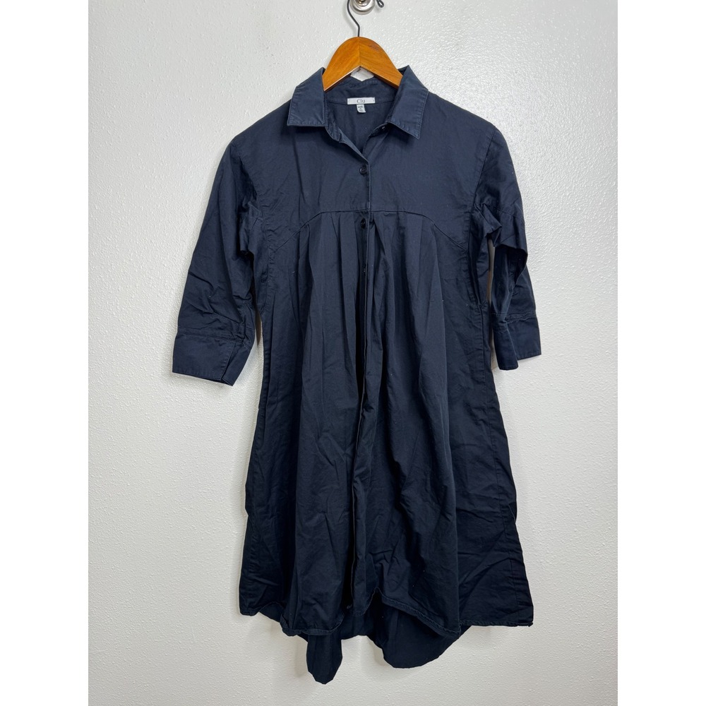 Clu‎ Womens Black Cotton Pleated Empire Waist Shirt Dress Size M 07CL1332